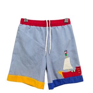 Florence Eiseman Kids Boys 3T Nautical Sailboat Embroidered Stripe Swim Trunks